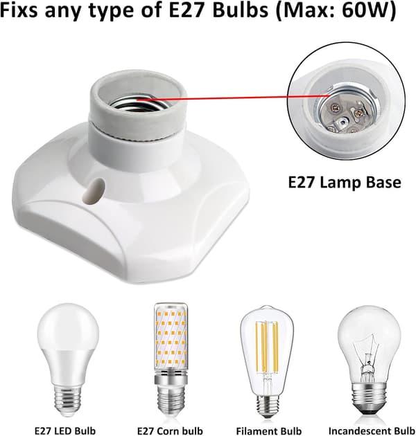 [LCS] E27 Ceiling Socket with Screw, E27 Garage Socket, AC 220-240V, Socket Mount, White Plastic Lamp Socket, 6-Pack 6pc