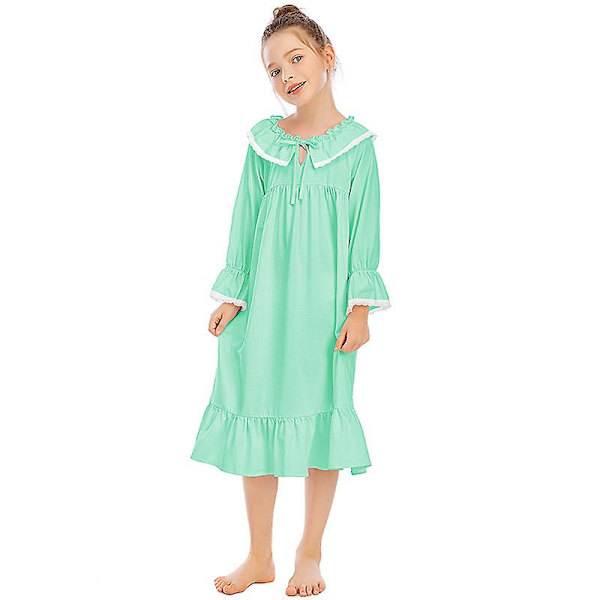 Tyttöjen yöpaita, pitkähihainen prinsessapaitamekko green 150cm