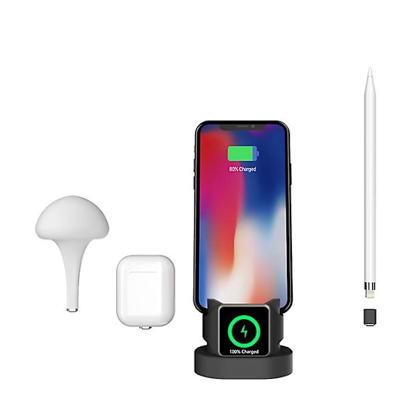 Ladeholder for klokke og Apple-telefon, 3-i-1 holder for Iwatches Series-lader white