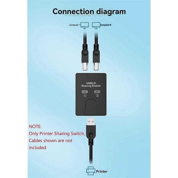 2 porte USB2.0 Hub USB-switch printerdeler To computere deler en USB-enhed 2 ind 1 ud USB-splitter Del U-disk Black
