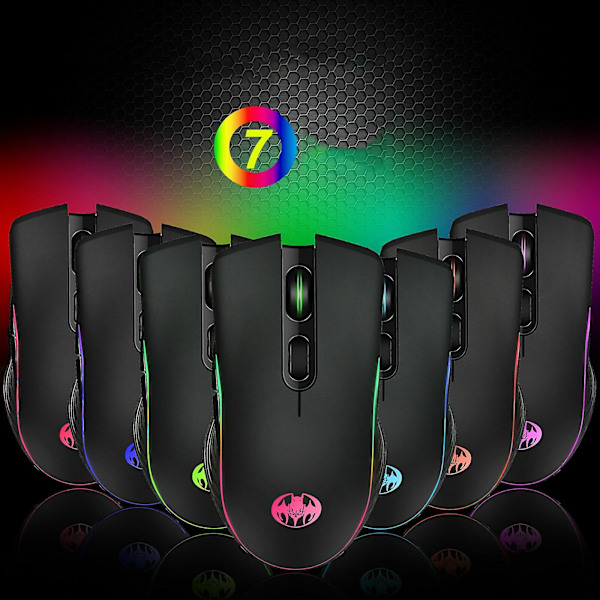 Trådlös USB Optisk Datormus Gamingmus 7-färgs Andnings LED Bakgrundsbelyst Uppladdningsbar