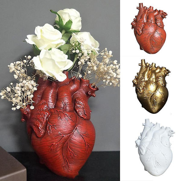 Kreativ Planteringskruka Simulation Hjärta Formad Vas Resin Anatomisk Organ Blomkruka Ornament För Red M