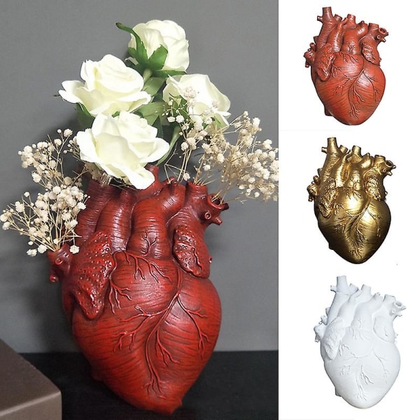 Kreativ Planterkruka Simulering Hjärtformad Vas Harts Anatomiskt organ Blomkruka Ornament För Red L