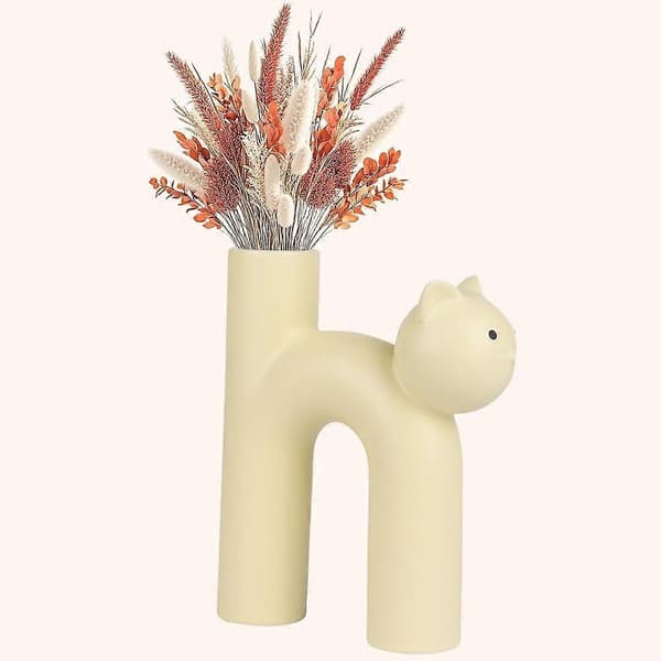 Kat Vase Blomst Keramisk Kat Skrivebordsdekoration, Minimalistisk Lille Vase til Planter, Katteelskere (Eksklusive Blomster)