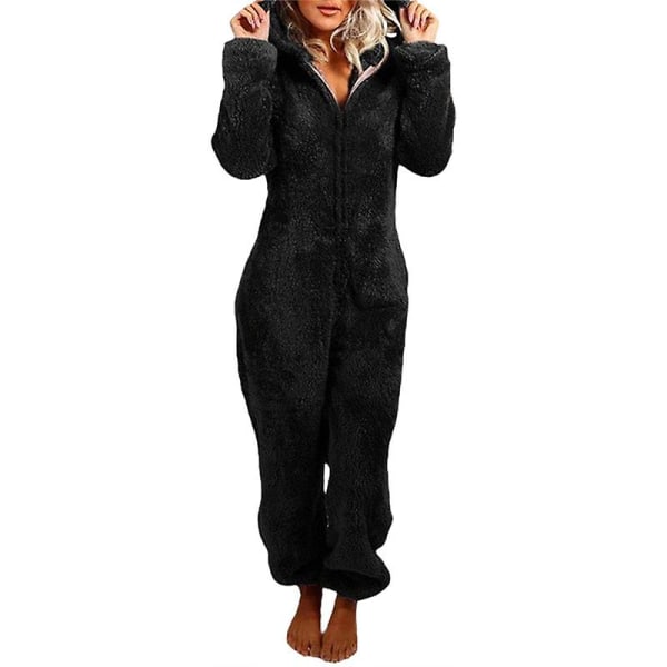 Bedårande Jumpsuit med dragkedja och huva, Fleece Pyjamas Dam Långbyxor Sovkläder Plysch Hoodies Sovkläder Light Purple 3XL