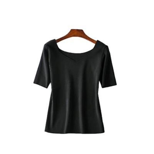 Slim-fit lyhythihainen neulepaita molemmin puolin black M