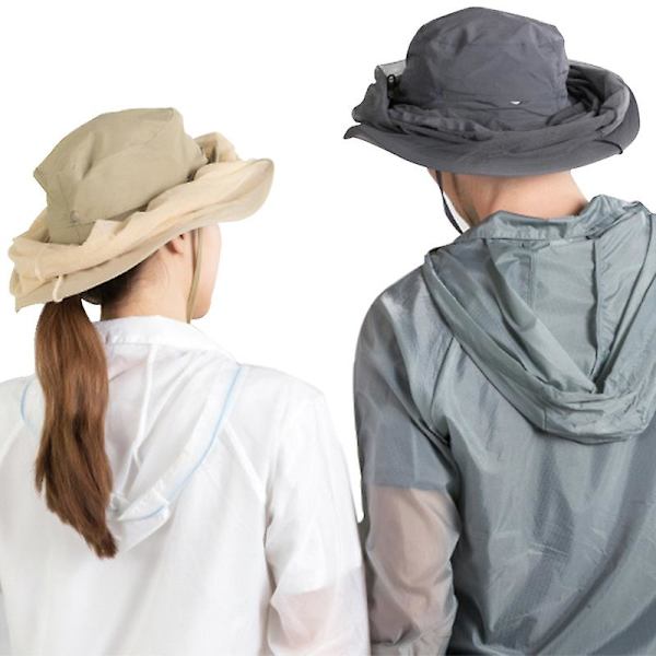 Myggenet Hat Mesh Ansigtsbeskyttelse Dæk Insekt Bi, Kvinder Mænd, Udendørs Jungle Fiskeri Light Khaki