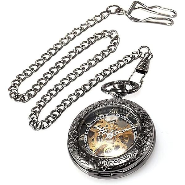 Chronus Unisex Lommeur med Kæde Analog Manuelt Optræk Antik Skelet