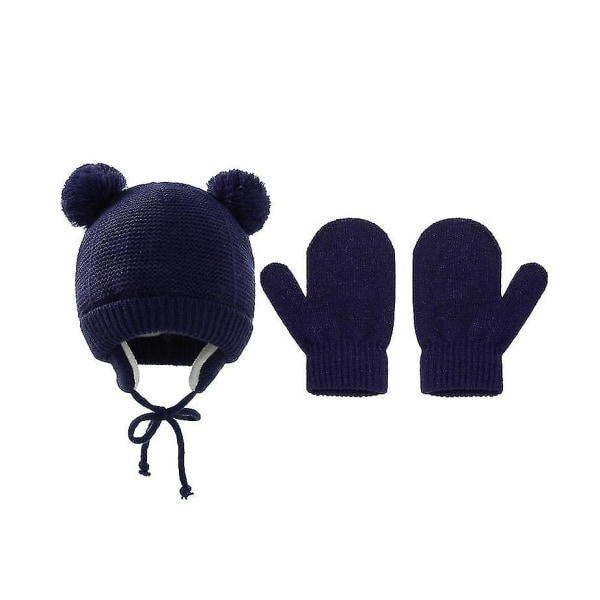 Winter Kids Polar Fleece Mjuk Varm Hat Handskar Set navy