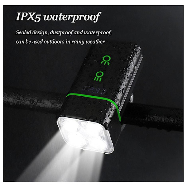 Sykkellyssett Oppladbart, 5000Mah USB Sykkellykter 1800