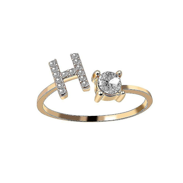 A-z Bokstav Guld Färg Metall Justerbar Öppningsring, Initialer Namn Alfabet Gold Color H
