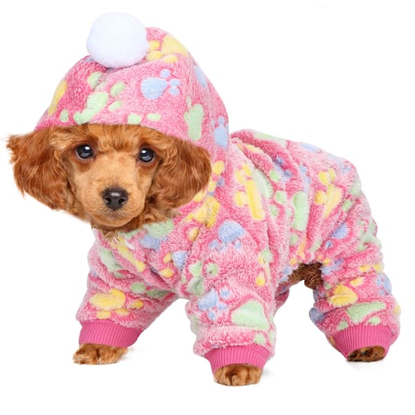 [LCS] Efterår Vinter Kæledyrstøj Jumpsuit Varm Pyjamas Tøj til Hunde Katte Små Dyr Rosarød Hundepote XS