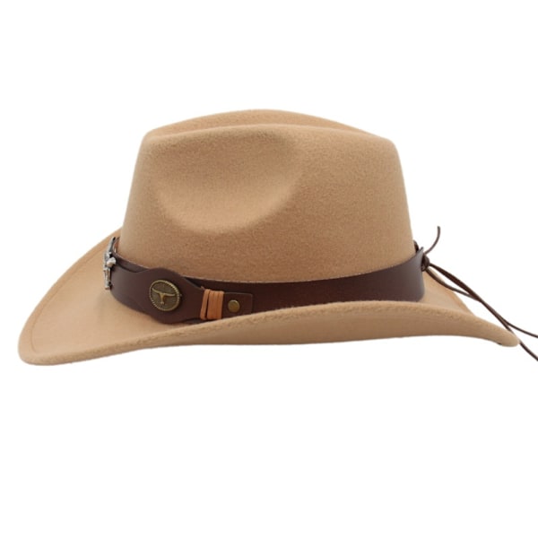 Cowboyhat til børn i filt, etnisk stil med ko-hoved tilbehør, blød jazz fedora hat med ko-rem, krøllede vinger, cowboyhat 4 No, 4