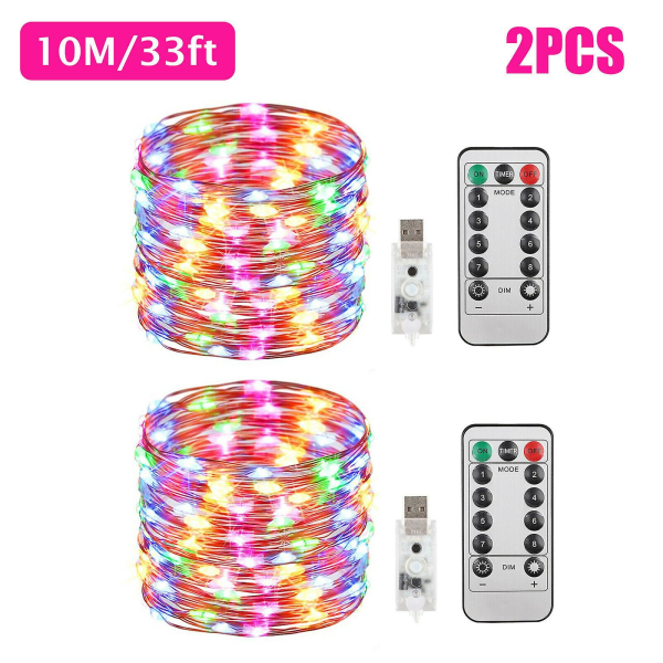 Hagelys Lyslenker Julelys Multi-Color 10M 100LED 2PCS