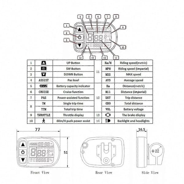 KT LCD5 Display Kontrolpanel til 24V/36V/48V Elcykelmotor Ny SM Plug