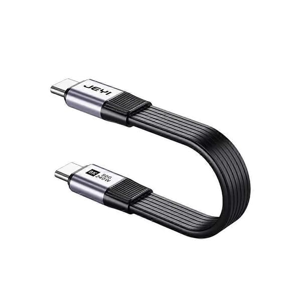 JEYI Dobbel Type-C Ultra Kort Kabel USB4 V2.0 80 Gbps Fullfunksjons Flat Kobberkjernekabel Dataoverføring Hurtigladekabel