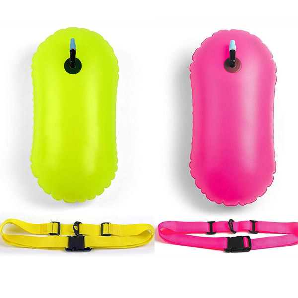 Simboj Float,säker simträning, triatleter, kajakpaddling, snorkling, vattentät simboj med förvaringsutrymme Uppblåsbar torrväska i ljus färg Swim Saf Yellow And Pink