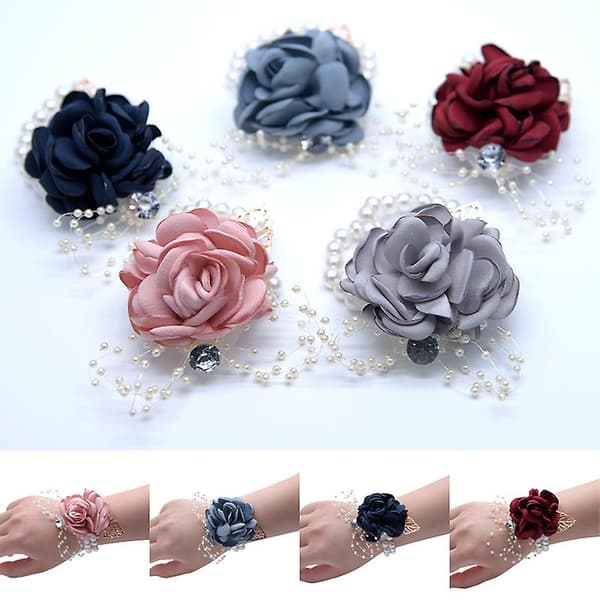 [LCS] Brudepike Søstre Håndleddsblomst Rose Rhinestone Håndblomst Klassisk Perlearmbånd Nytt Dark Blue