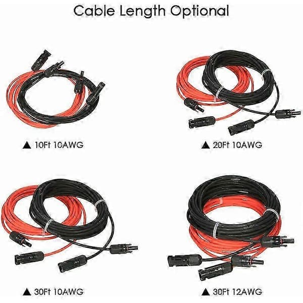 MC4 Forlængerkabel 14AWG 3m/10ft Rød & Sort Par til Solcelleanlæg