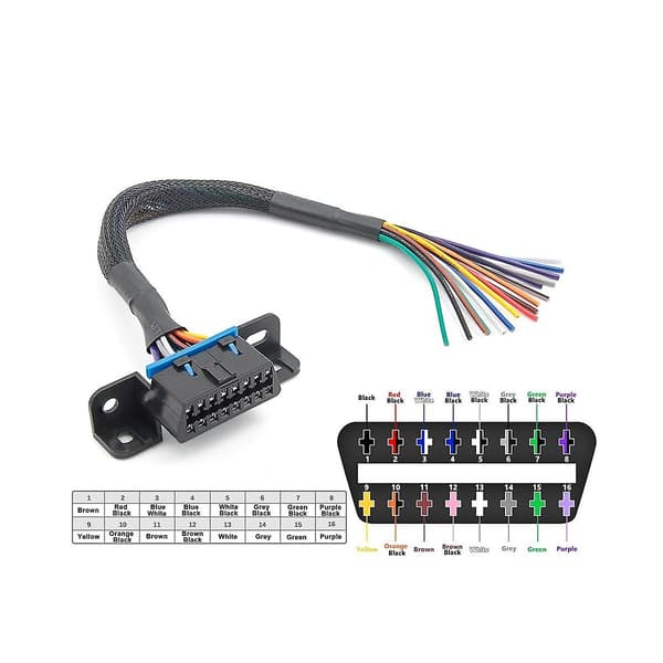 [LCS] Universal OBD2 16-bens hunstik til åbent OBD-kabel hunforlængerstik båndgrænsefladeadapter Black