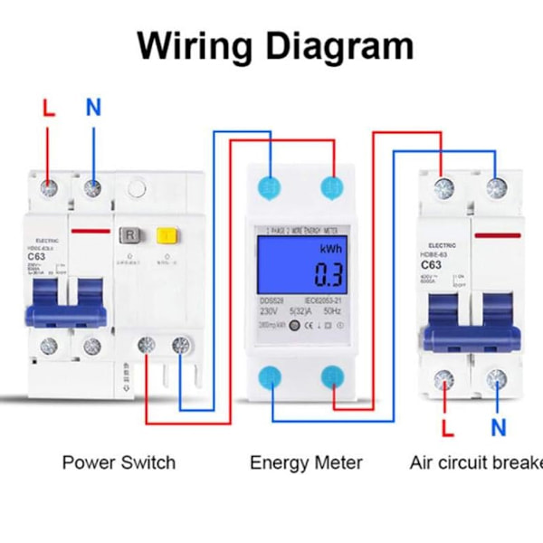 [2 stycken] elmätare 5-80A 230V 50Hz digital elmätare med LCD-display elektrisk divisionsmätare 1-fas 2-polig 2P DIN-skena