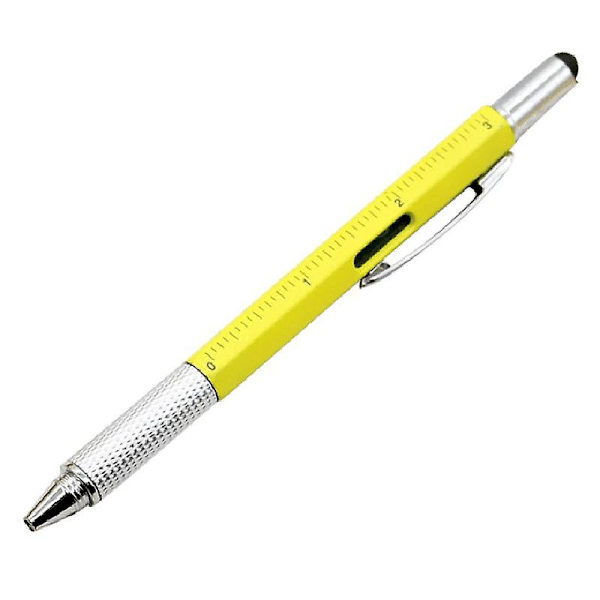 6-in-1 monitoimikynä mustalla/sinisellä täyttötyökalulla Tech-kuulakärkikynä klipsillä, sileä Yellow Blue Refill
