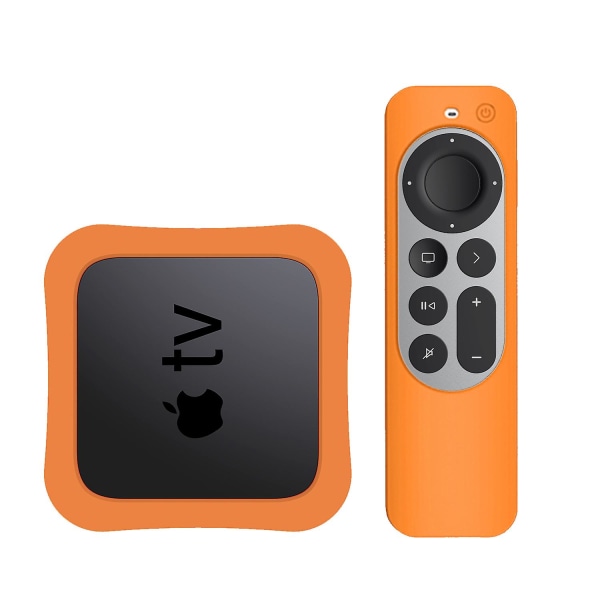 Silikonfodral Set för Apple Tv 4k 2021 fjärrkontroll och tv-box Orange
