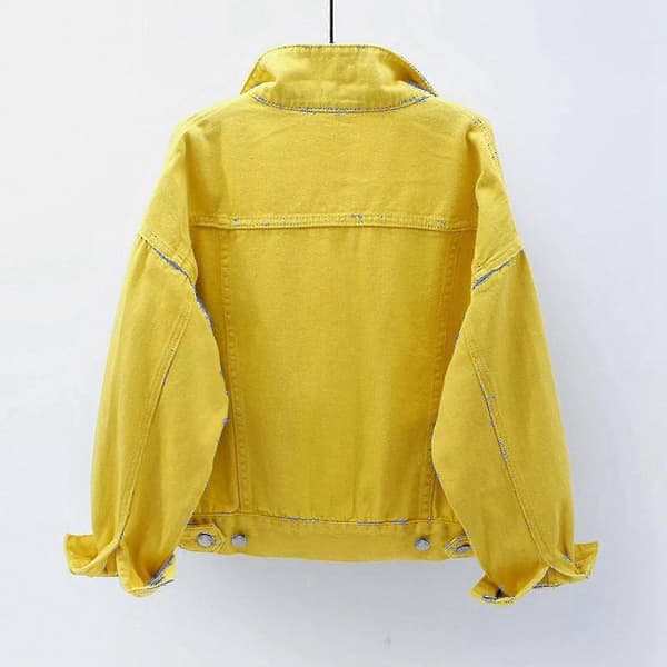 Langærmede denimjakker til kvinder - Stilfuldt overtøj til forårs- og efterårsvejr Yellow XXL