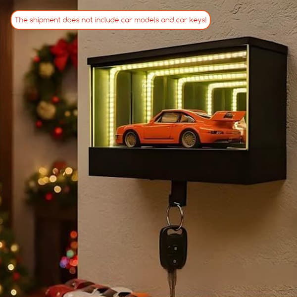 [LCS]initys LED Garage Nøgleholder Vægmontering LED Modelbil Displayboks Bilnøgleholder Organizer Med LED-Lys Sort