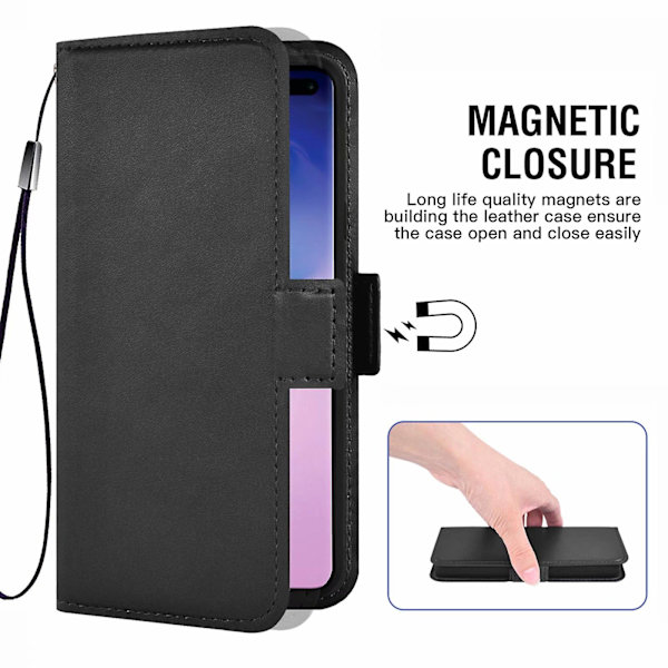 Nahkainen puhelinkotelo, magneettisella sulkimella, jalustatoiminnolla ja korttipaikalla, yhteensopiva Samsung Note10 Plus -älypuhelimen kanssa