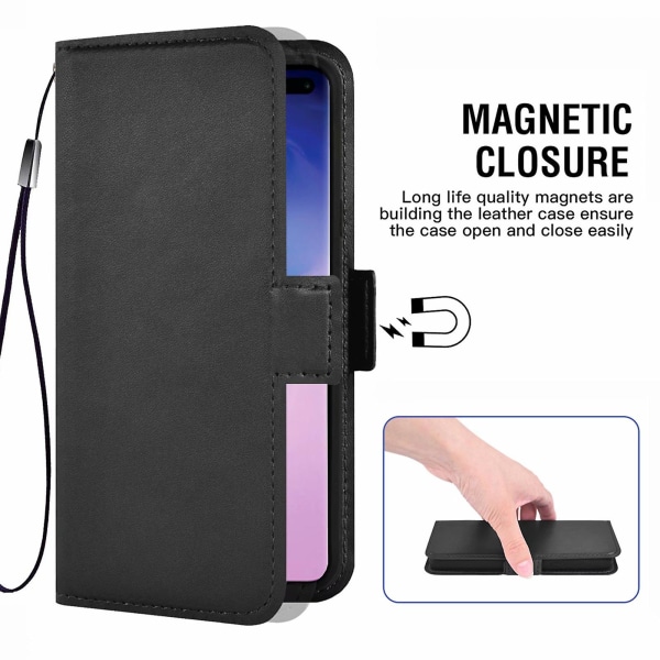 Phone case i läder, med magnetisk stängning, stativfunktion och kortplats, kompatibel med Samsung S10 Plus Smartphone