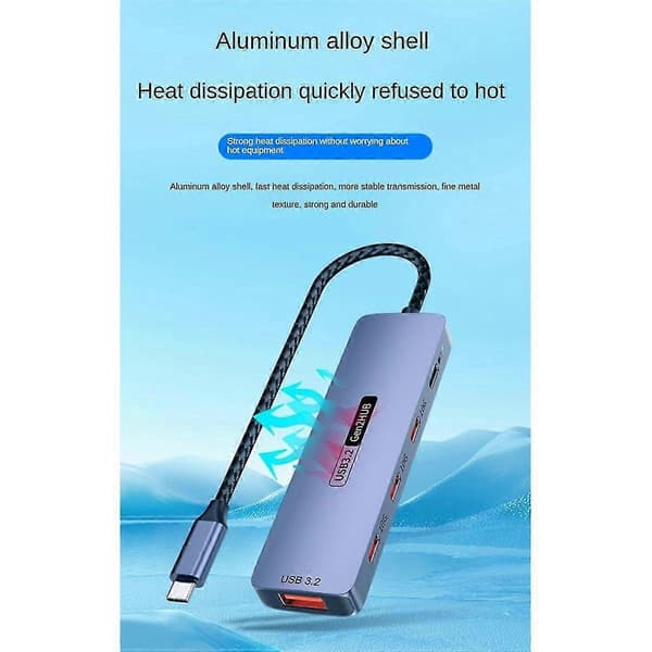 USB C Hub USB Type-C 3.2 HUB 10 Gbps høj hastighed PD100W opladning USB Type-C 3.2 adapter splitter til bærbar computer telefon PC