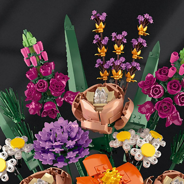 Blomsterbukett Byggklossar Set Utsökt Vacker Blomsterbukett av Klossar för Alla Hjärtans Dag-present