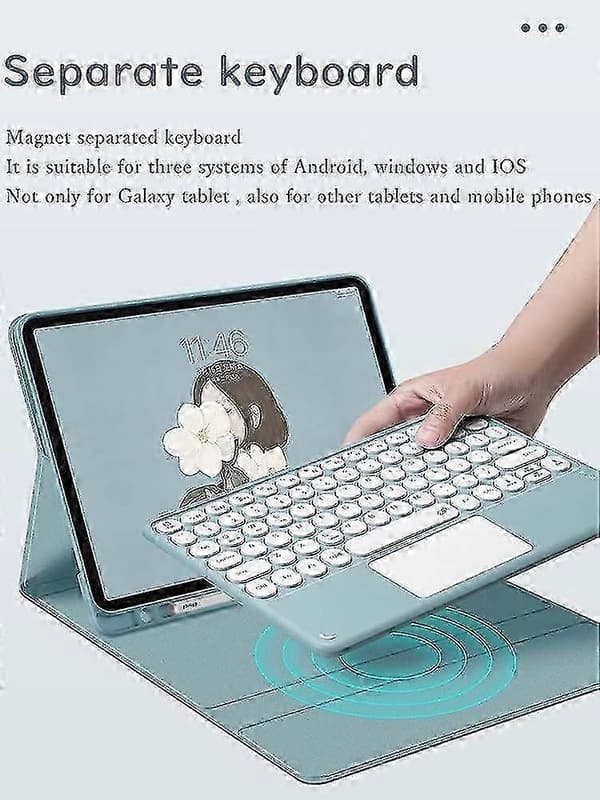 Galaxy Tab S9+ 12.4 2023 Modell Tastaturdeksel med Runde Taster Touchpad Slank Avtakbar Bluetooth Blue