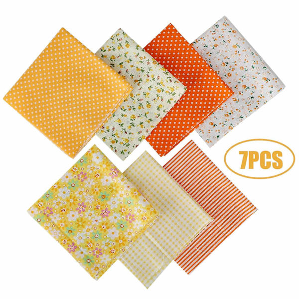 [LCS] Patchwork trykt polyester bomuldsstof 7PCS-25*25cm Yellow