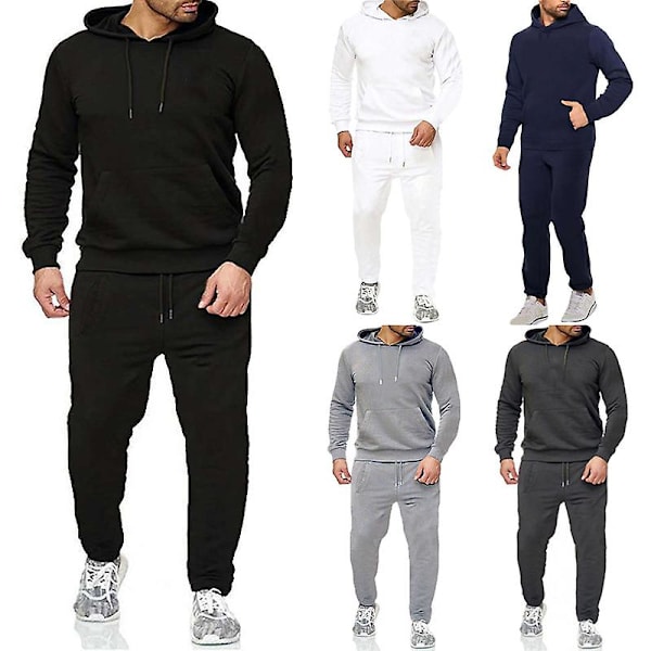2-osainen miesten kuntoiluasu, rento urheiluhousut ja huppari Black