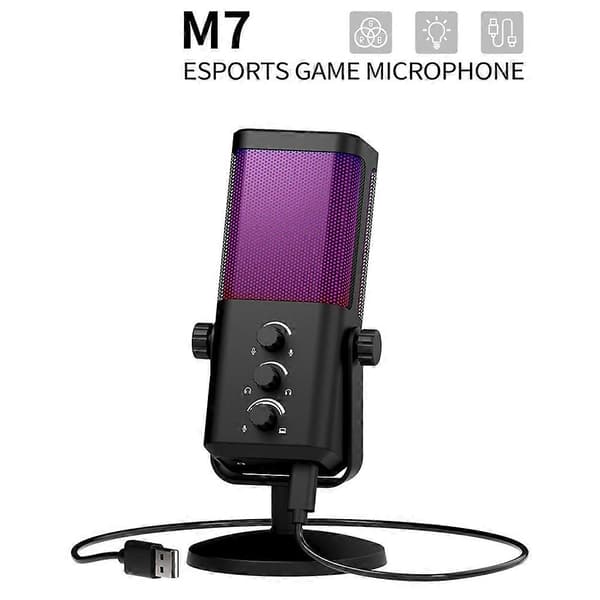 M7 RGB Gaming Mikrofon Professionel Dynamisk Kardioid Kondensator Studie Broadcast Stemme Podcasting Computer Gaming Mikrofon Black