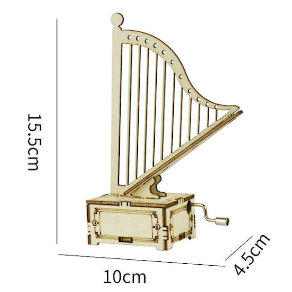 DIY Musikboks 3D Træpuslespil Model Håndsving Graveret Musikboks Hjernevrider Pædagogisk STEM Bygge DIY Harp