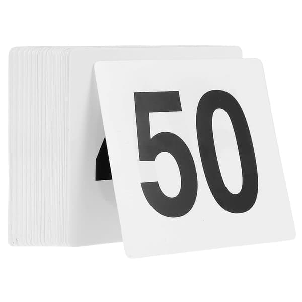 Hvite PVC-bordnummerkort for bryllup og restaurantplassering 50 stk