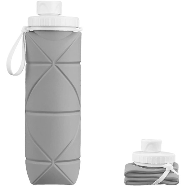 Hopfällbar Vattenflaska Läcksäker Värmebeständig Reseflaska 600ml (Grå)