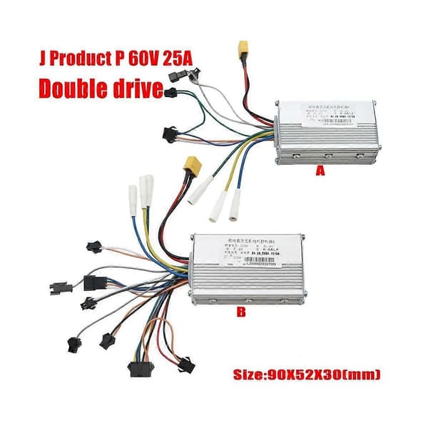 Elektrisk sparkesykkel dobbel drivenhet kontroller JP 48V 52V 60V 25A 50A børsteløs kontroller AB front bak drivenhet kontroller kit,2 Black