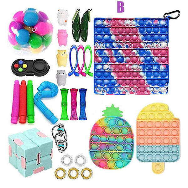Stort Fidget Paket Sensorisk Fidget Leksak Set Pop Bubble Stress Relief Leksaker Pop Ångest Rör För Barn B