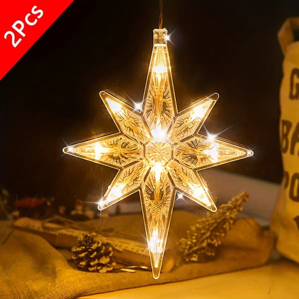 [LCS] 2-pack Star Projector Suction Cup String Lights - Battery Operated - Ceiling/Wall/Window Hanging Lights with Warm White Glow, Plastic Room, Christmas, [DB] 2pcs