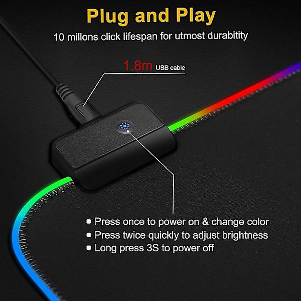 Lysende RGB LED Gaming Musemåtte Skridsikker Skrivebords Tastaturmåtte 35x25CM