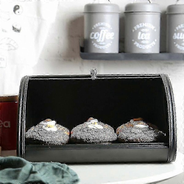 [LCS]Metal Bread Box, Kitchen Storage Container with Roll Top, Kitchen Utensil Storage Pink