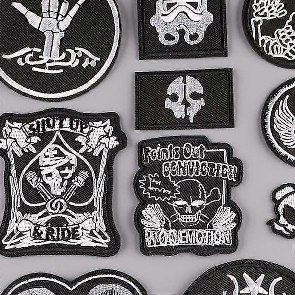 Broderede strygemærker, (Kranie/Punk) 16 STK Patch Sticker, Vint