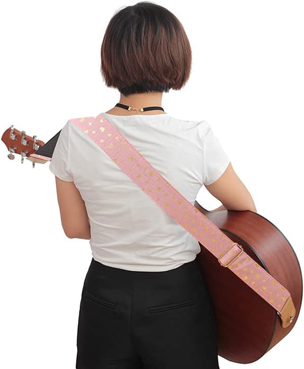 [LCS] Gitarrrem Kompatibel med tjejer, rosa bomullsrem med hjärtmönster, elgitarr och akustisk gitarr, bas, musiktillbehör