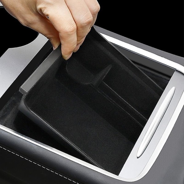 För Tesla Model 3 2021 Model Y bil central förvaringsbox organizer behållare flockad förvaringsväska hållare bil interiör tillbehör 1 set abs