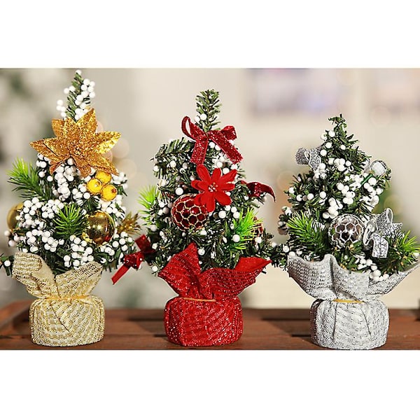 2 stk. Bordplade Juletræ 20 cm Mini Kunstigt Juletræ silver