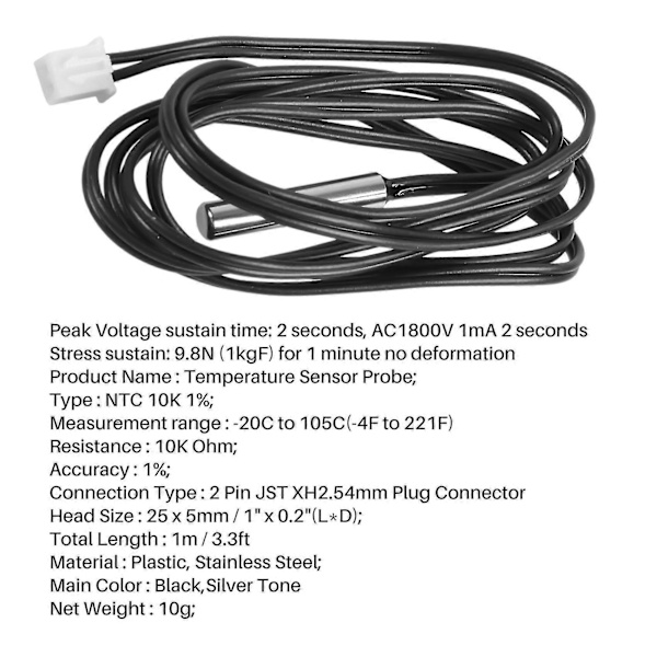 [LCS]NTC 10K Ohm Vattentät Digital Termisk Temperatursensor Prob 1m
